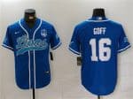 Detroit Lions #16 Jared Goff Blue With 90th Anniversary Patch Cool Base Stitched Jersey