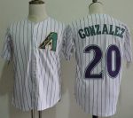 Mitchell And Ness Diamondbacks #20 Luis Gonzalez White Strip Throwback Stitched Jersey