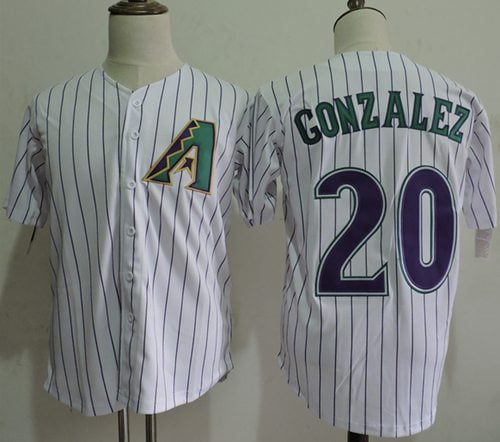 Mitchell And Ness Diamondbacks #20 Luis Gonzalez White Strip Throwback Stitched Jersey