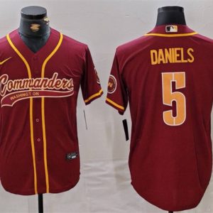 Washington Commanders #5 Jayden Daniels Burgundy With Patch Cool Base Stitched Jersey