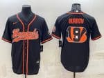 Cincinnati Bengals #9 Joe Burrow Black Team Big Logo With Patch Cool Base Stitched Baseball Jersey
