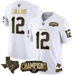 Houston Texans #12 Nico Collins White Golden 2023 F.U.S.E. With AFC South Champions Patch And Team Logo Patch Limited Stitched Jersey