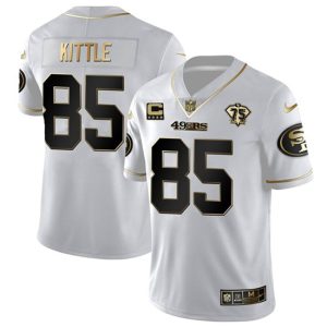 San Francisco 49ers #85 George Kittle White Gold 75th Anniversary With C Patch Stitched Jersey