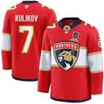 Florida Panthers #7 Dmitry Kulikov Red Home 2025 Stanley Cup Champions Patch Stitched Jersey