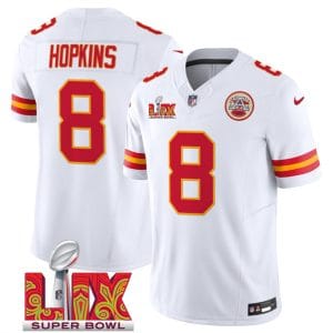 Kansas City Chiefs #8 DeAndre Hopkins White 2025 F.U.S.E. Super Bowl LIX Patch Vapor Untouchable Limited Stitched Jersey
