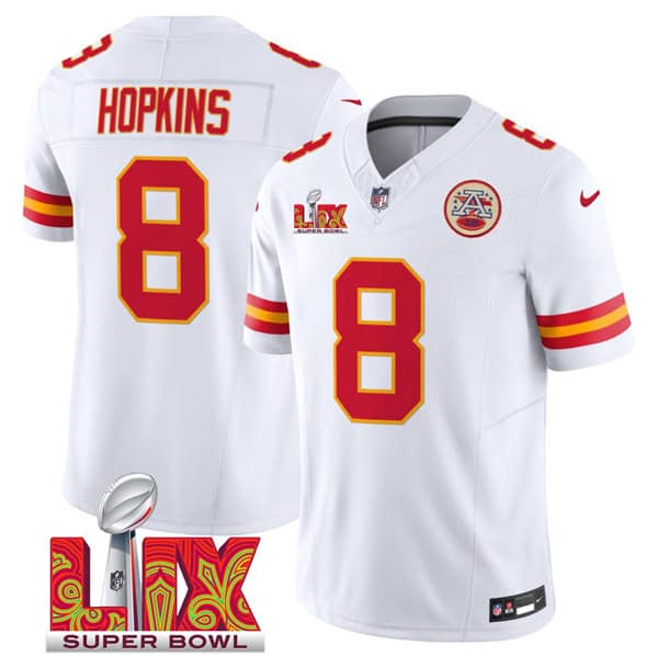Kansas City Chiefs #8 DeAndre Hopkins White 2025 F.U.S.E. Super Bowl LIX Patch Vapor Untouchable Limited Stitched Jersey