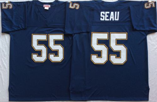 Mitchell And Ness 1994 Chargers #55 Junior Seau Navy Blue Throwback Stitched Jersey