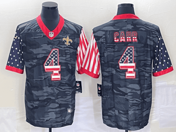 New Orleans Saints #4 Derek Carr Camo USA Flag Limited Stitched Jersey