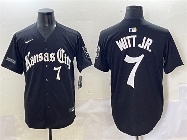 Kansas City Royals #7 Bobby Witt Jr. Black 'Gothic Crown Edition' Vapor Premier Limited Stitched Jersey