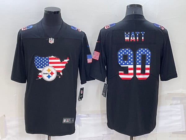 Pittsburgh Steelers #90 T.J. Watt Black USA Flag Limited Stitched Jersey