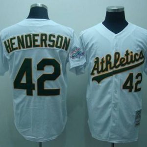 Mitchell And Ness Athletics #42 Dave Henderson Stitched White Throwback Jersey
