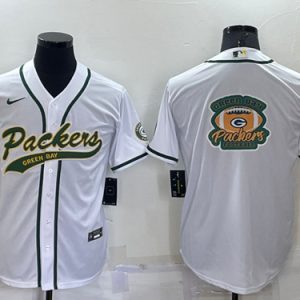 Green Bay Packers White Team Big Logo With Patch Cool Base Stitched Baseball Jersey