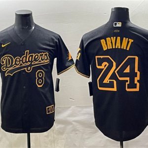 Los Angeles Dodgers Front #8 Back #24 Kobe Bryant Black With KB Patch Stitched Jersey