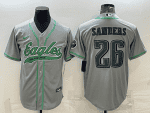 Philadelphia Eagles #26 Miles Sanders Gray With Patch Cool Base Stitched Baseball Jersey