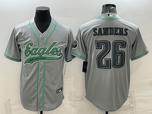 Philadelphia Eagles #26 Miles Sanders Gray With Patch Cool Base Stitched Baseball Jersey
