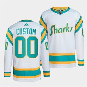 San Jose Sharks Custom White 2022 Reverse Retro Stitched Jersey