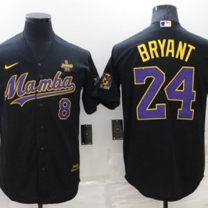 Los Angeles Dodgers Front #8 Back #24 Kobe Bryant Black 'Mamba' Throwback With KB Patch Cool Base Stitched Jersey