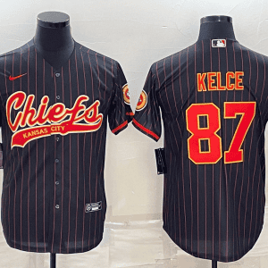 Kansas City Chiefs #87 Travis Kelce Black With Patch Cool Base Stitched Baseball Jersey