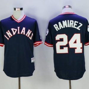 Indians #24 Manny Ramirez Navy Blue 1976 Turn Back The Clock Stitched Jersey