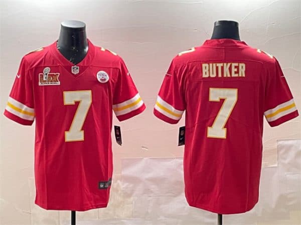 Kansas City Chiefs #7 Harrison Butker Red 2025 Super Bowl LIX Patch Vapor Untouchable Limited Stitched Jersey