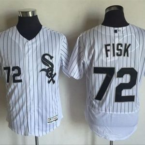 White Sox #72 Carlton Fisk White(Black Strip) Flexbase Authentic Collection Stitched Jersey