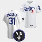 Los Angeles Dodgers #31 Tyler Anderson 2022 White Vin Scully Patch Cool Base Stitched Baseball Jersey