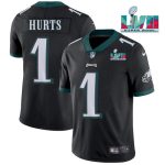Philadelphia Eagles #1 Jalen Hurts Black Super Bowl LVII Patch Vapor Untouchable Limited Stitched Jersey