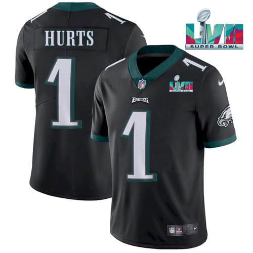 Philadelphia Eagles #1 Jalen Hurts Black Super Bowl LVII Patch Vapor Untouchable Limited Stitched Jersey