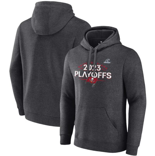 Tampa Bay Buccaneers Heather Charcoal 2023 Playoffs Fleece Pullover Hoodie