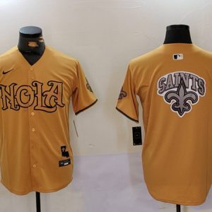 New Orleans Saints Team Big Logo Gold Cool Base Stitched Jersey