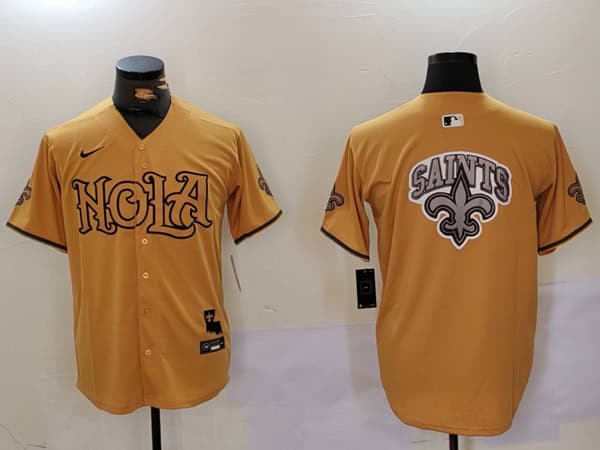 New Orleans Saints Team Big Logo Gold Cool Base Stitched Jersey