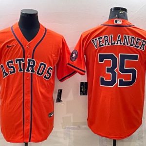 Houston Astros #35 Justin Verlander Orange With Patch Cool Base Stitched Jersey
