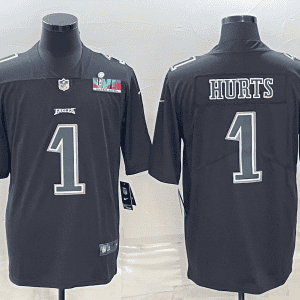 Philadelphia Eagles #1 Jalen Hurts Black Green Super Bowl LVII Patch Vapor Untouchable Limited Stitched Jersey