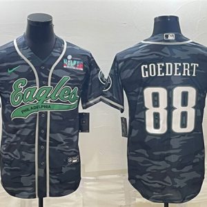 Philadelphia Eagles #88 Dallas Goedert Gray Camo With Super Bowl LVII Patch Cool Base Stitched Jersey
