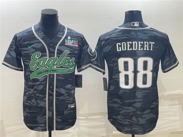 Philadelphia Eagles #88 Dallas Goedert Gray Camo With Super Bowl LVII Patch Cool Base Stitched Jersey