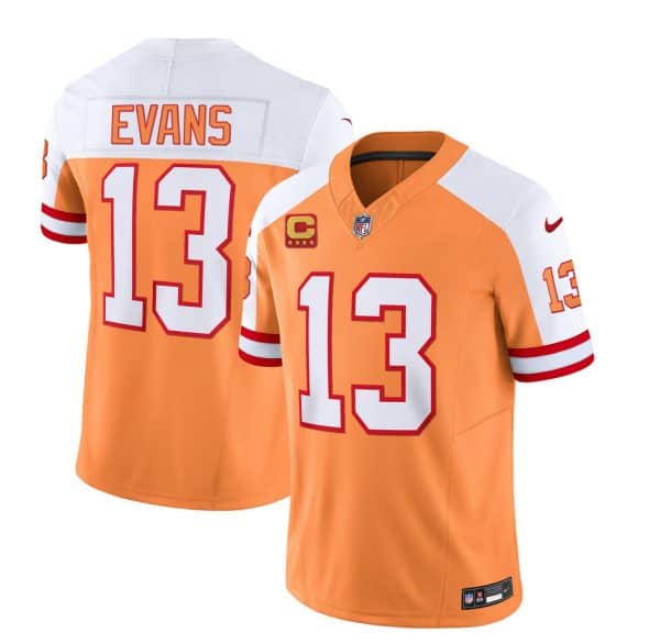 Tampa Bay Buccaneers #13 Mike Evans 2023 F.U.S.E. White Gold With 4-Star C Patch Throwback Limited Stitched Jersey