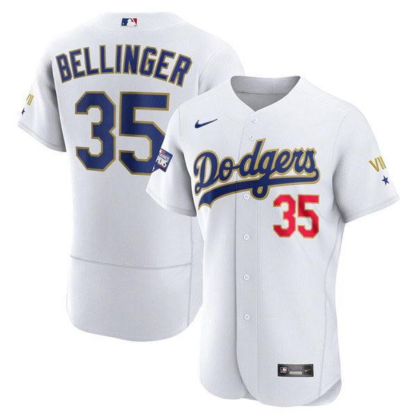 Los Angeles Dodgers #35 Cody Bellinger White Gold Championship Flex Base Sttiched Jersey