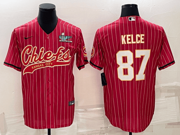 Kansas City Chiefs #87 Travis Kelce Red With Super Bowl LVII Patch Cool Base Stitched Baseball Jersey