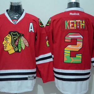 Blackhawks #2 Duncan Keith Red Team Logo On No. Stitched Jersey
