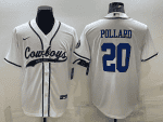 Dallas Cowboys #20 Tony Pollard White With Patch Cool Base Stitched Baseball Jersey