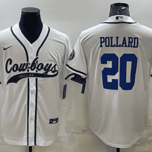 Dallas Cowboys #20 Tony Pollard White With Patch Cool Base Stitched Baseball Jersey