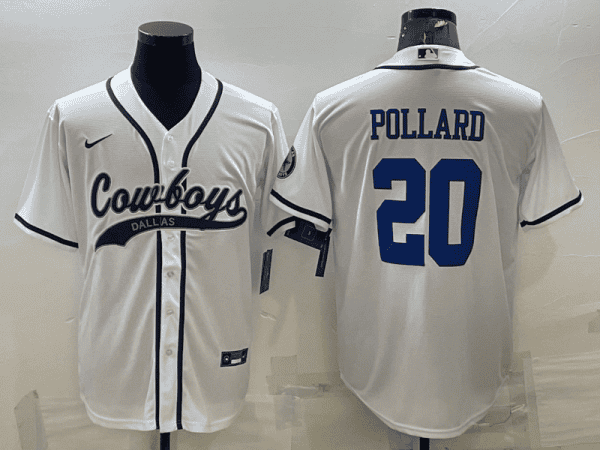 Dallas Cowboys #20 Tony Pollard White With Patch Cool Base Stitched Baseball Jersey