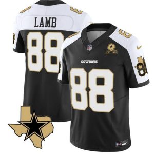 Dallas Cowboys #88 CeeDee Lamb 2023 F.U.S.E. Black White With Established In 1960 Patch Stitched Jersey
