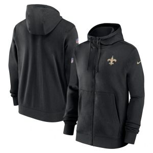 New Orleans Saints Black Sideline Club Performance Full-Zip Hoodie