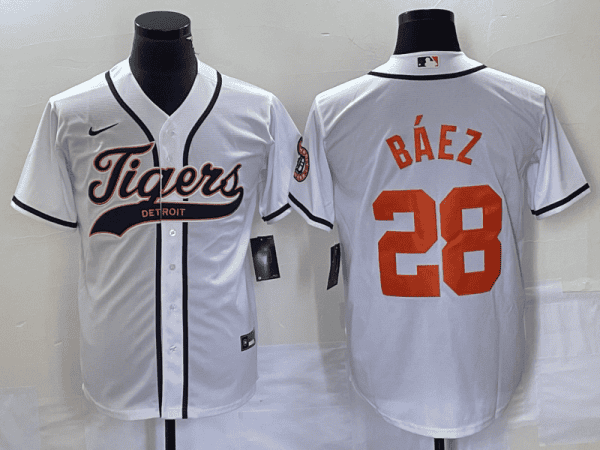 Detroit Tigers #28 Javier B¨¢ez White Cool Base Stitched Jersey