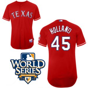 Rangers #45 Derek Holland Red Cool Base W 2010 World Series Patch Stitched Jerseys