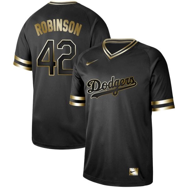 Los Angeles Dodgers #42 Jackie Robinson Black Gold Stitched Jersey