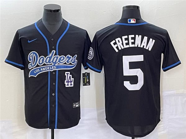 Los Angeles Dodgers #5 Freddie Freeman Black Cool Base With Patch Stitched Jersey