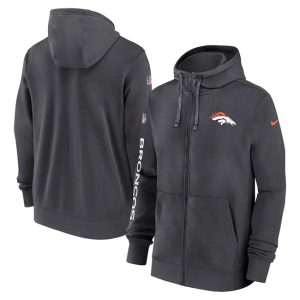 Denver Broncos Heather Charcoal 2024 Team Full-Zip Hoodie