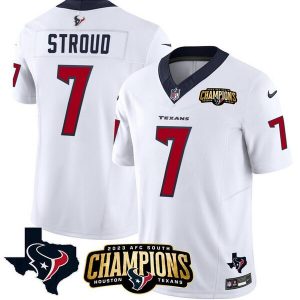 Houston Texans #7 C.J. Stroud White 2023 F.U.S.E. AFC South Champions Patch And Team Logo Patch Vapor Untouchable Limited Stitched Jersey